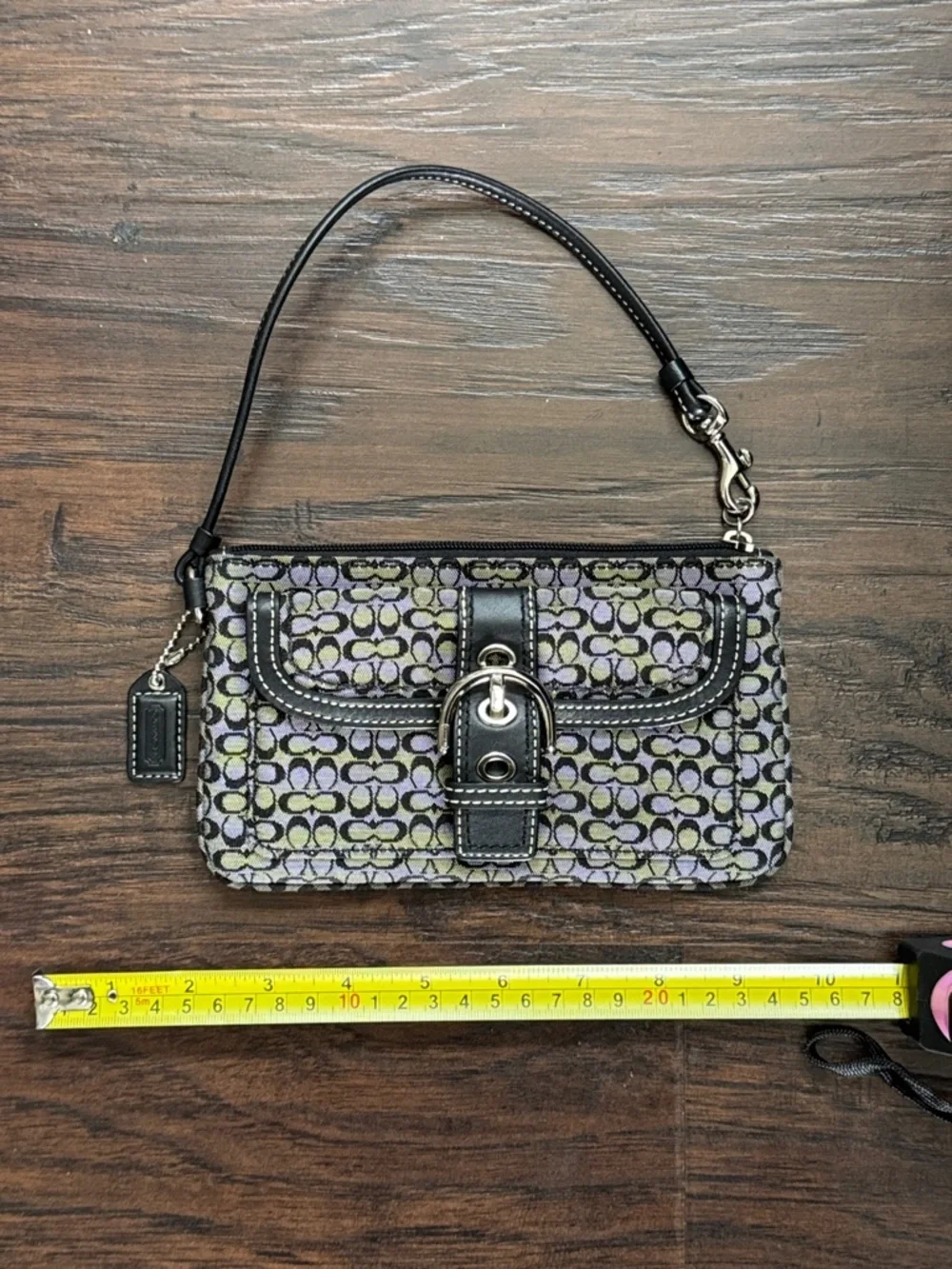 Coach SoHo Mini Signature Canvas Wristlet in Black and Gray, Excellent Condition